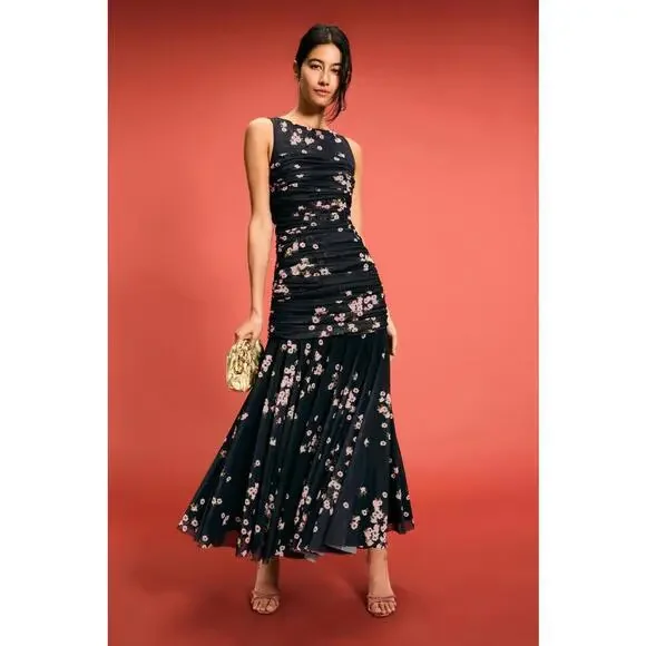 knee length dresses for ladies Beira Corsage Detail Maxi Dress With Front Slit Black main image 1